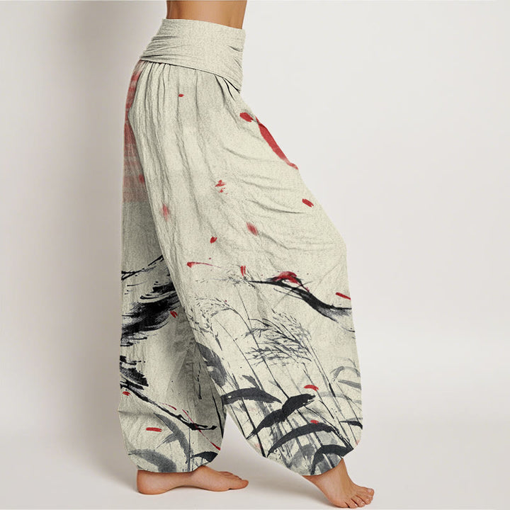 Pantalon sarouel décontracté à taille élastique pour femme, motif grue solaire à couronne rouge et Buddha Stones - image 10