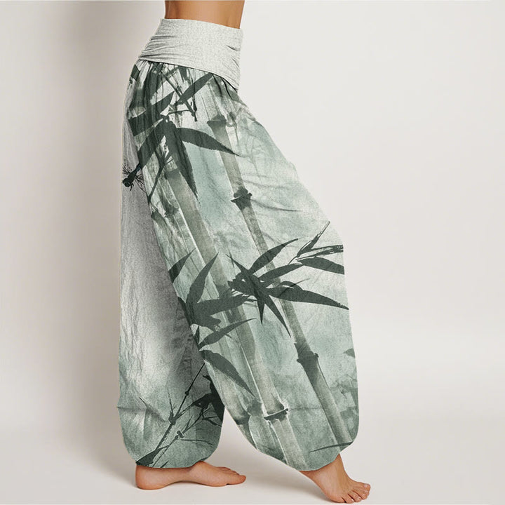 Pantalon sarouel décontracté à taille élastique pour femme, motif feuilles de bambou et libellule, motif Buddha Stones - image 3