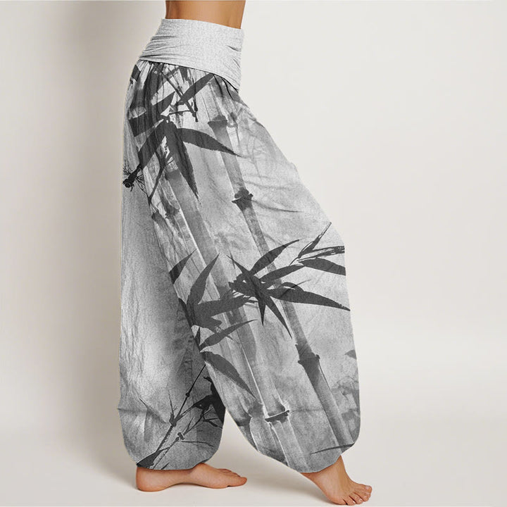 Pantalon sarouel décontracté à taille élastique pour femme, motif feuilles de bambou et libellule, motif Buddha Stones - image 6