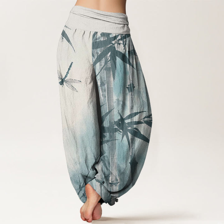 Pantalon sarouel décontracté à taille élastique pour femme, motif feuilles de bambou et libellule, motif Buddha Stones - image 9