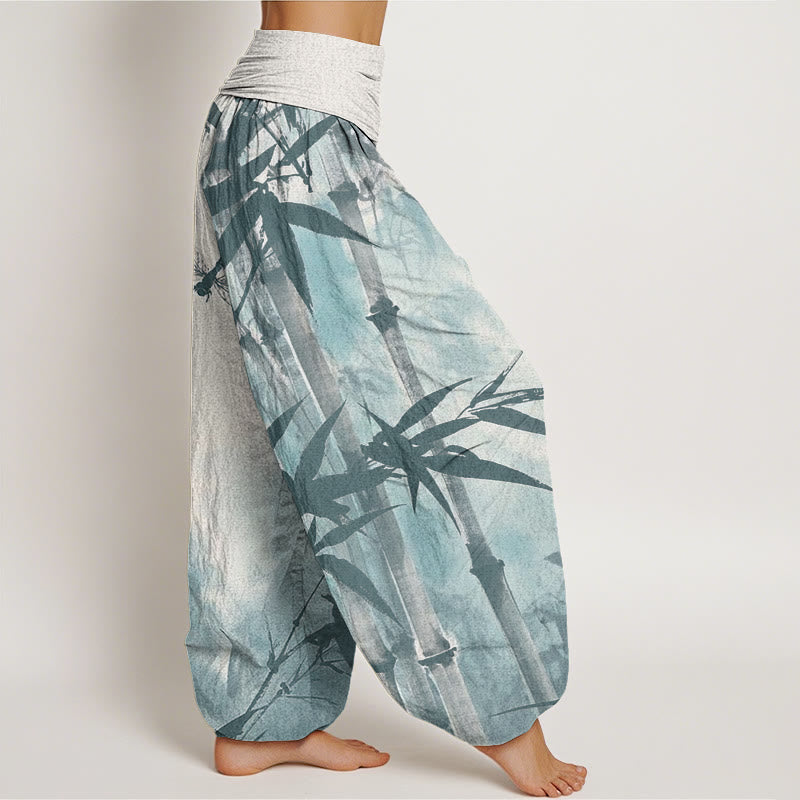 Pantalon sarouel décontracté à taille élastique pour femme, motif feuilles de bambou et libellule, motif Buddha Stones - image 10