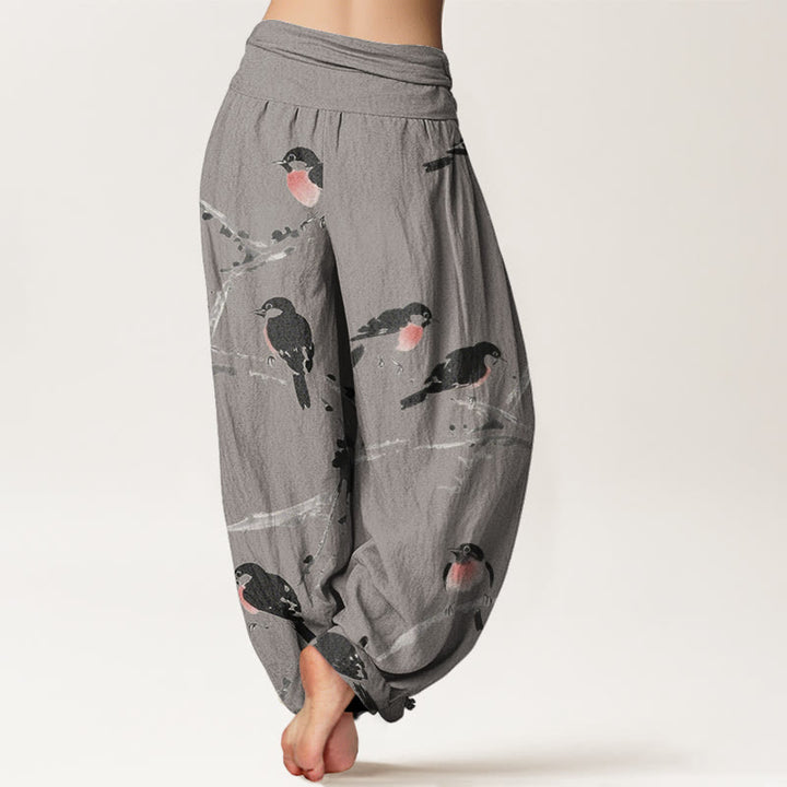 Pantalon sarouel décontracté à taille élastique pour femme, motif branches d'oiseaux et Buddha Stones - image 6