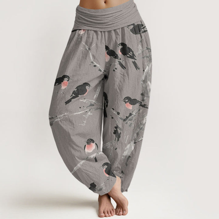 Pantalon sarouel décontracté à taille élastique pour femme, motif branches d'oiseaux et Buddha Stones - DimGray - US22，UK/AU26，EU54 (6XL) - image 5