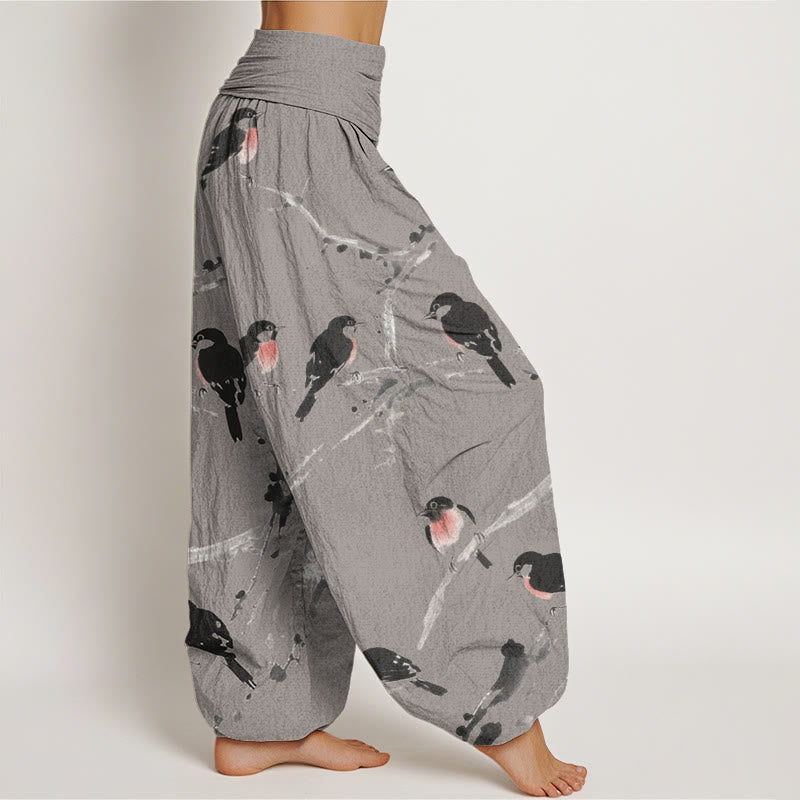 Pantalon sarouel décontracté à taille élastique pour femme, motif branches d'oiseaux et Buddha Stones - image 7