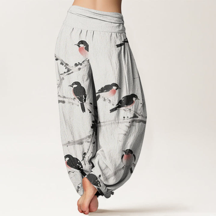 Pantalon sarouel décontracté à taille élastique pour femme, motif branches d'oiseaux et Buddha Stones - image 9