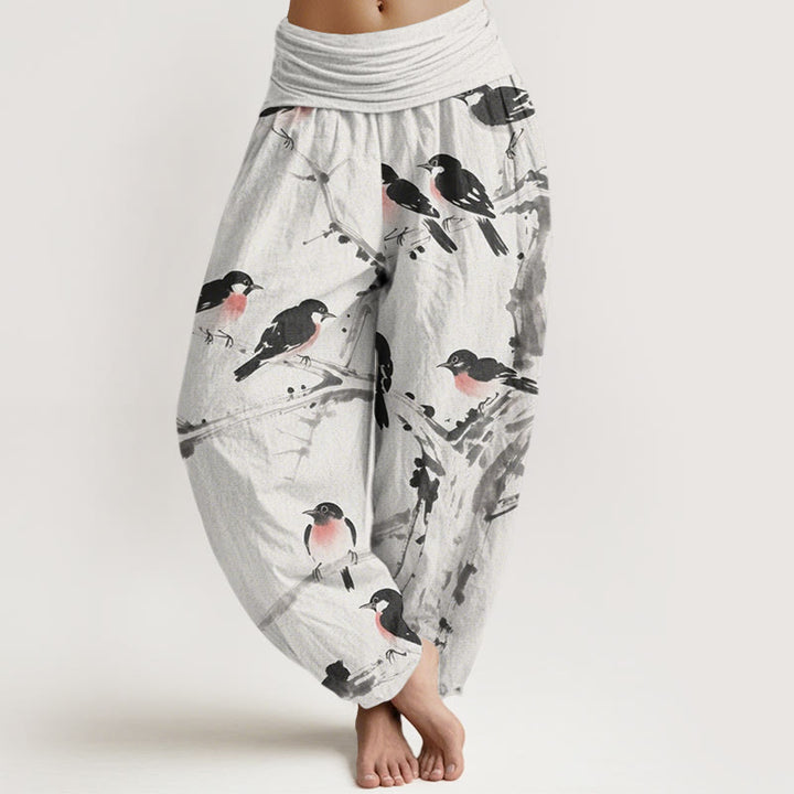 Pantalon sarouel décontracté à taille élastique pour femme, motif branches d'oiseaux et Buddha Stones - GhostWhite - US22，UK/AU26，EU54 (6XL) - image 8