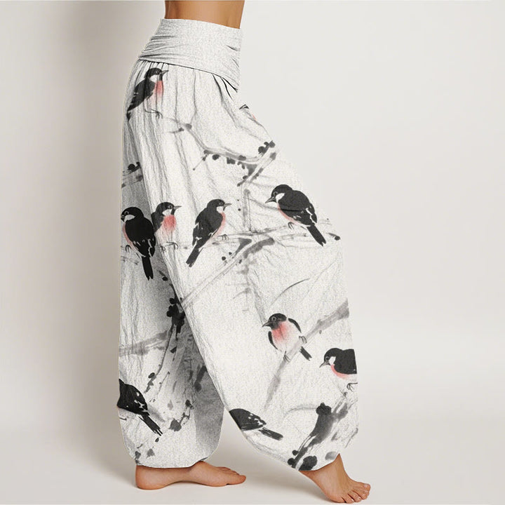 Pantalon sarouel décontracté à taille élastique pour femme, motif branches d'oiseaux et Buddha Stones - image 10