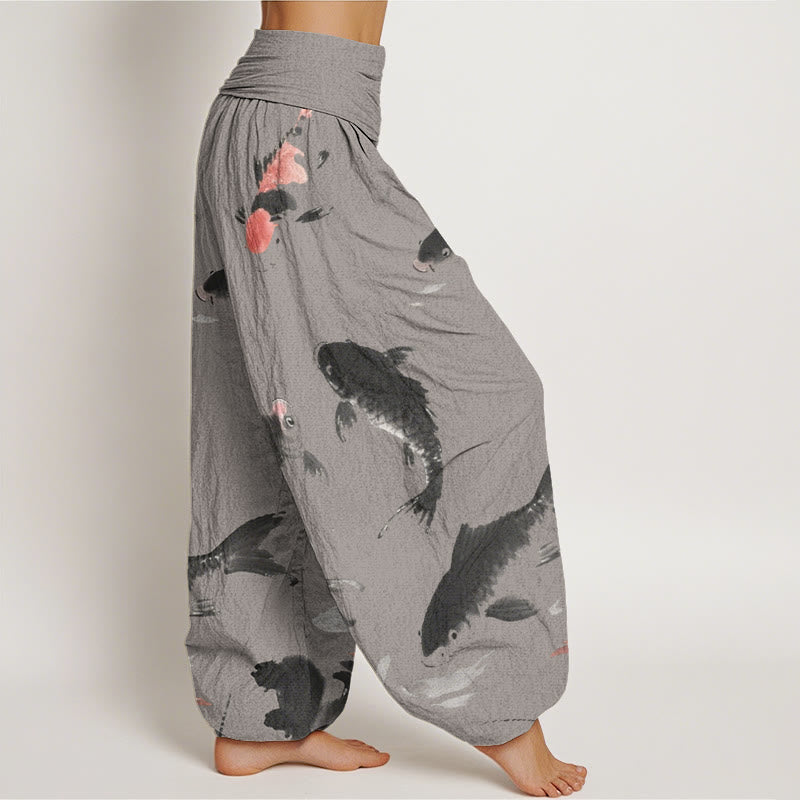 Pantalon sarouel décontracté à taille élastique pour femme avec motif de poisson koï et Buddha Stones - image 7
