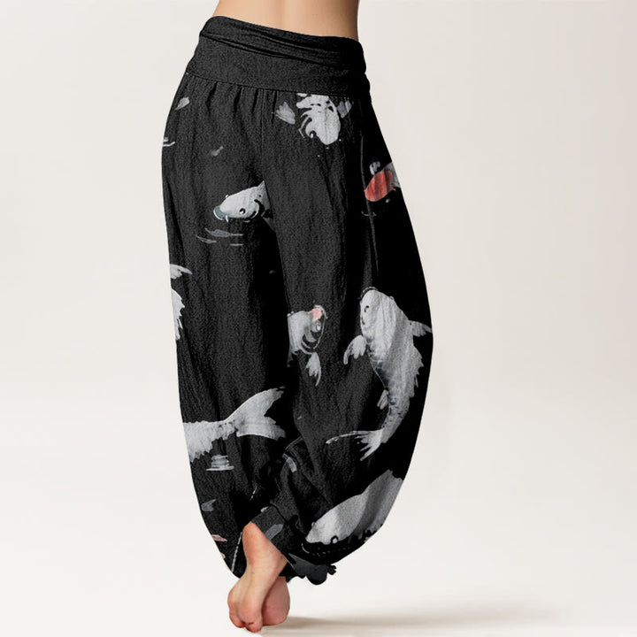 Pantalon sarouel décontracté à taille élastique pour femme avec motif de poisson koï et Buddha Stones - image 9