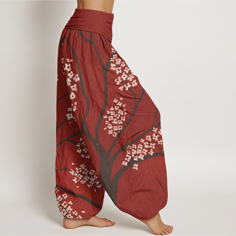 Pantalon harem à taille élastique pour femme, en coton décontracté, motif branches de prunier et Buddha Stones - image 2