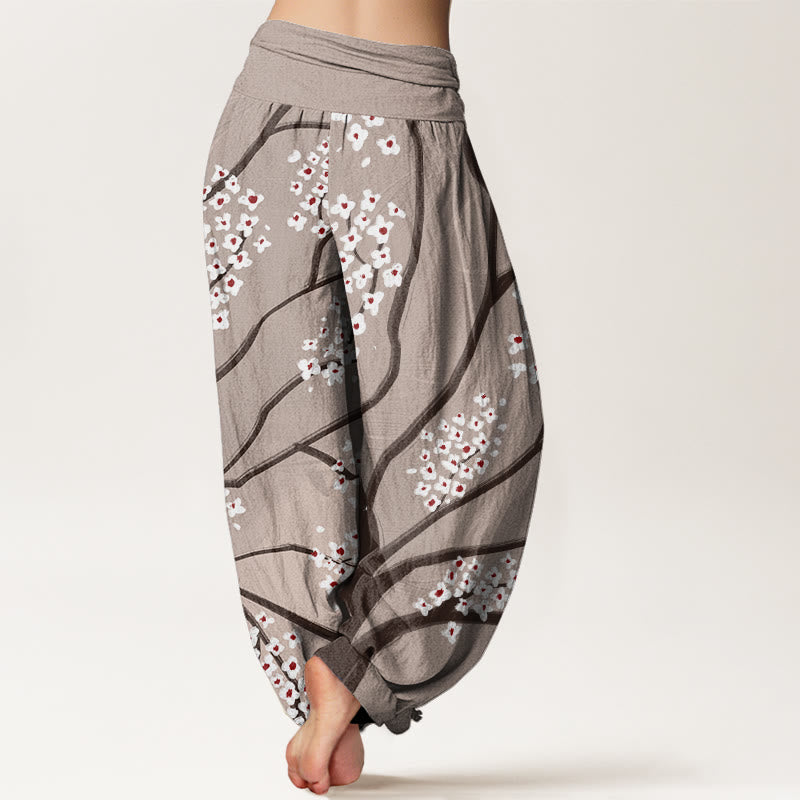 Pantalon sarouel décontracté à taille élastique pour femme avec motif de branches de prunier et Buddha Stones - image 5
