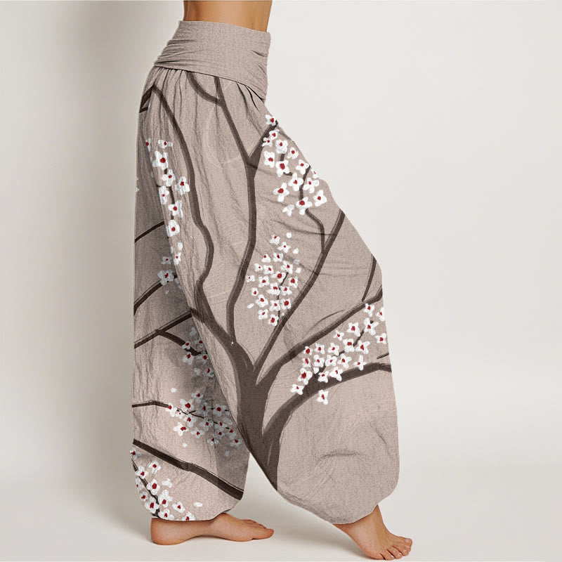 Pantalon sarouel décontracté à taille élastique pour femme avec motif de branches de prunier et Buddha Stones - image 6