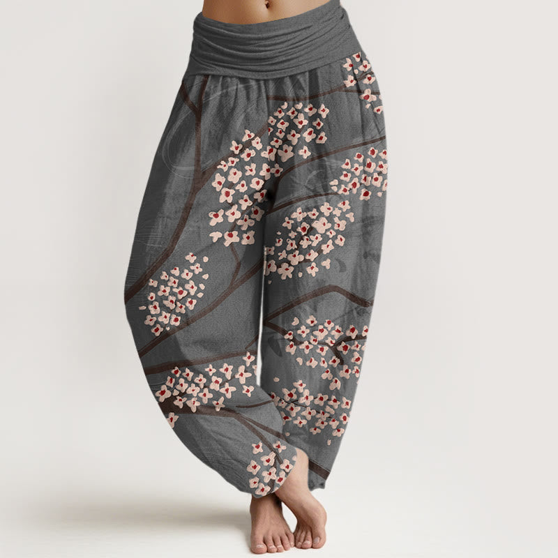 Pantalon sarouel décontracté à taille élastique pour femme avec motif de branches de prunier et Buddha Stones - Gris ardoise foncé - US22，UK/AU26，EU54 (6XL) - image 8