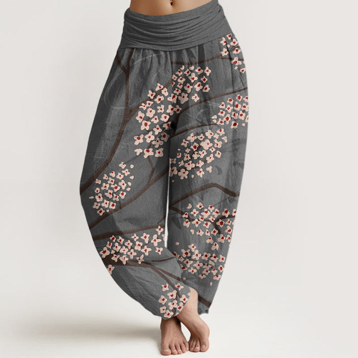 Pantalon sarouel décontracté à taille élastique pour femme avec motif de branches de prunier et Buddha Stones - Gris ardoise foncé - US22，UK/AU26，EU54 (6XL) - image 8