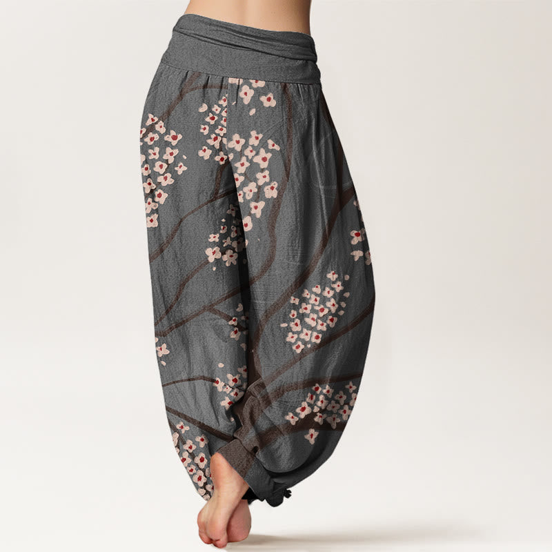 Pantalon sarouel décontracté à taille élastique pour femme avec motif de branches de prunier et Buddha Stones - image 8