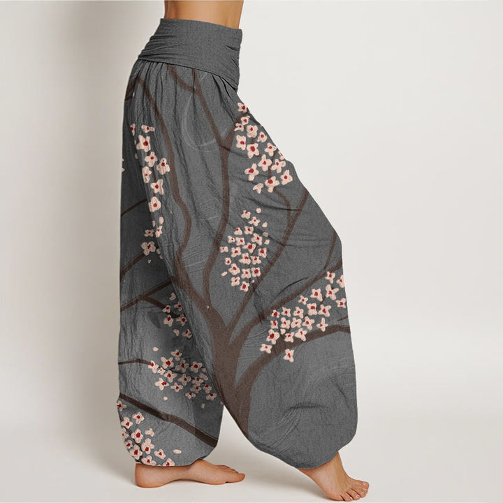 Pantalon sarouel décontracté à taille élastique pour femme avec motif de branches de prunier et Buddha Stones - image 10