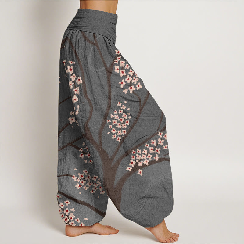 Pantalon sarouel décontracté à taille élastique pour femme avec motif de branches de prunier et Buddha Stones - image 9