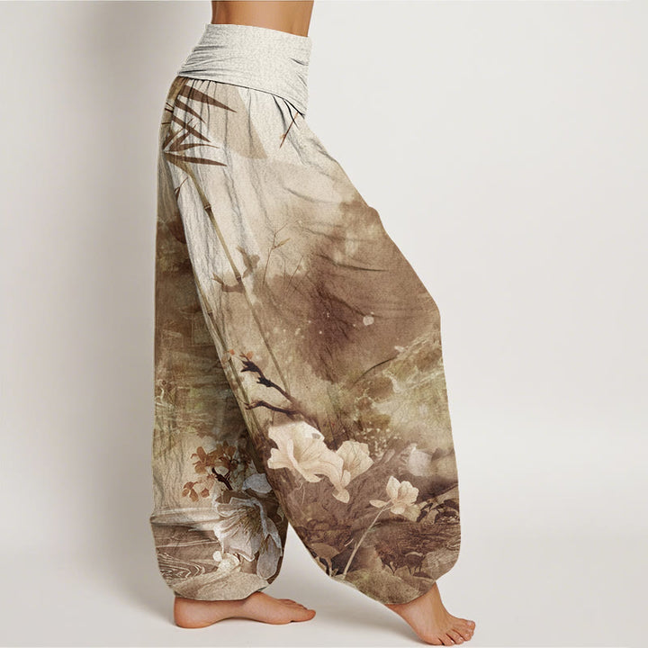 Pantalon sarouel à taille élastique pour femme, motif fleurs et Buddha Stones, pavillon de bambou - image 7