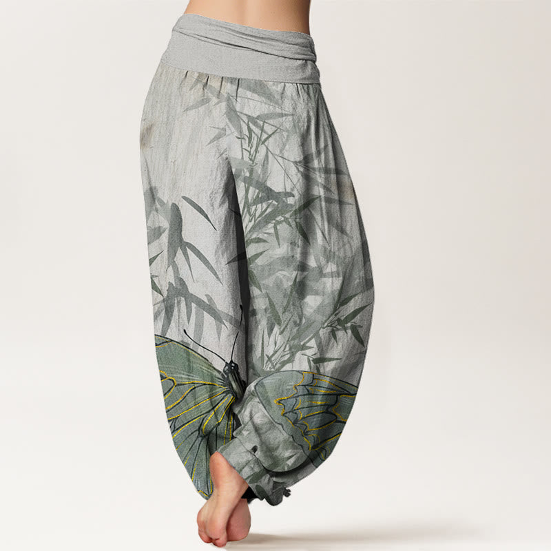 Pantalon sarouel à taille élastique pour femme, motif Buddha Stones, papillons, bambou et fleurs - image 2