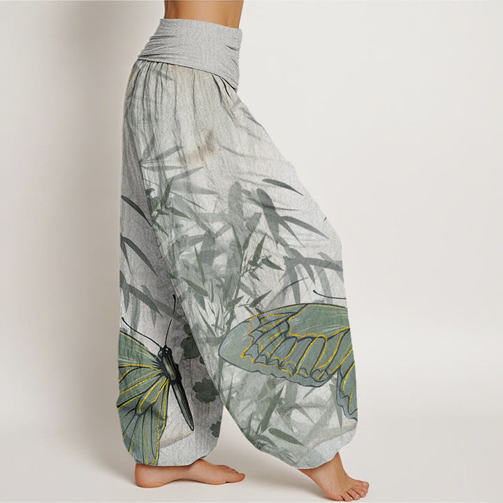 Pantalon sarouel à taille élastique pour femme, motif Buddha Stones, papillons, bambou et fleurs - image 3