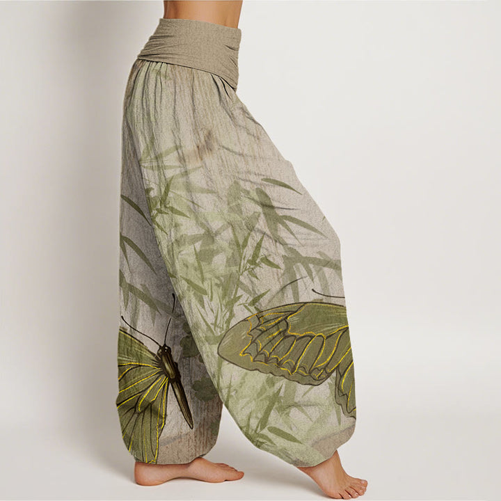 Pantalon sarouel à taille élastique pour femme, motif Buddha Stones, papillons, bambou et fleurs - image 7