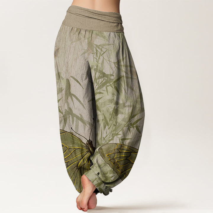 Pantalon sarouel à taille élastique pour femme, motif Buddha Stones, papillons, bambou et fleurs - image 6