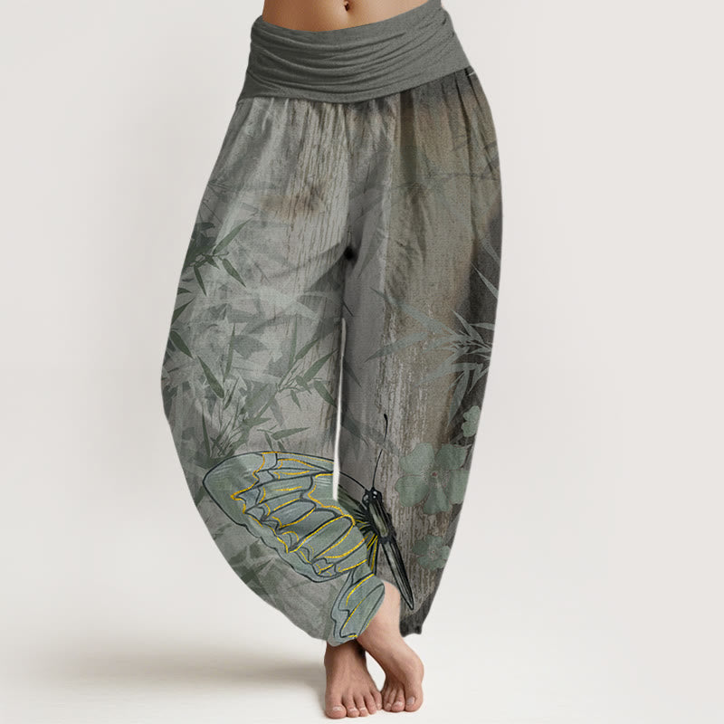 Pantalon sarouel à taille élastique pour femme, motif Buddha Stones, papillons, bambou et fleurs - DimGray - US22，UK/AU26，EU54 (6XL) - image 8