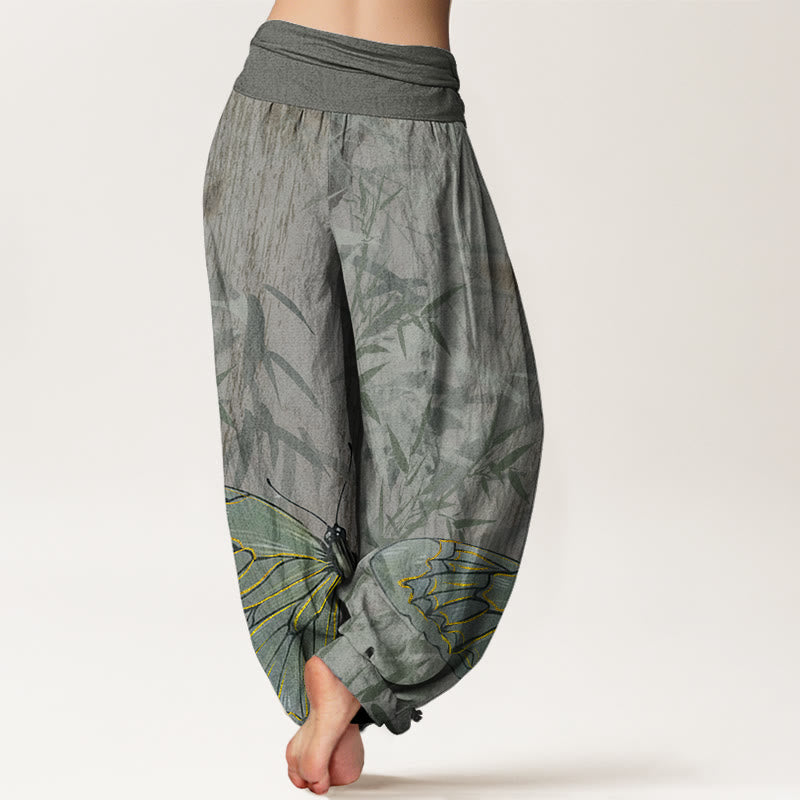 Pantalon sarouel à taille élastique pour femme, motif Buddha Stones, papillons, bambou et fleurs - image 9