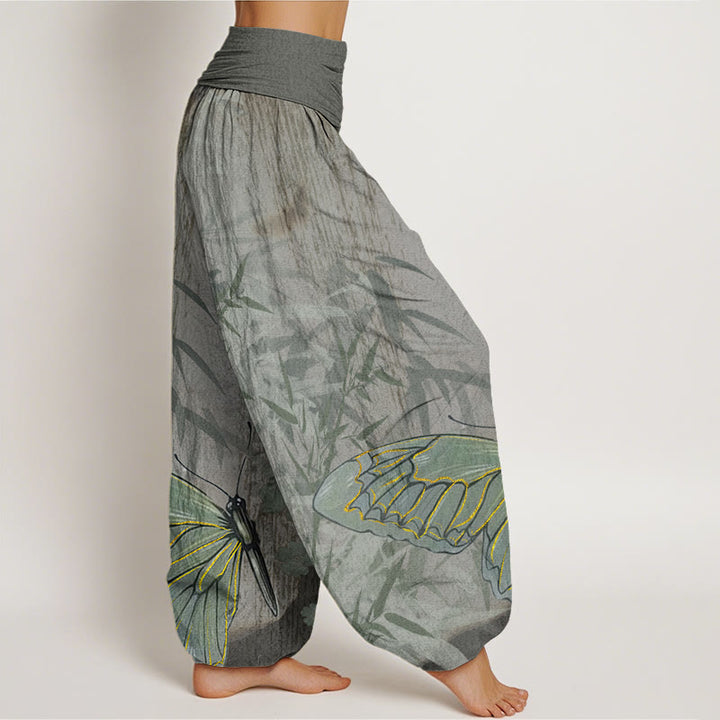 Pantalon sarouel à taille élastique pour femme, motif Buddha Stones, papillons, bambou et fleurs - image 10