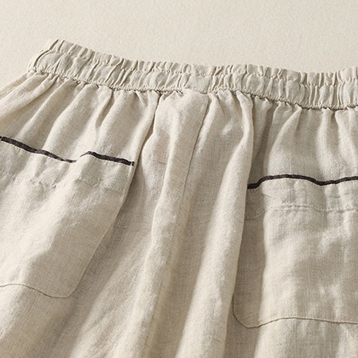 Pantalon Buddha Stones décontracté d'été en coton et lin avec cordon de serrage, couleur pure, longueur 9, pour femme, avec poches - image 4