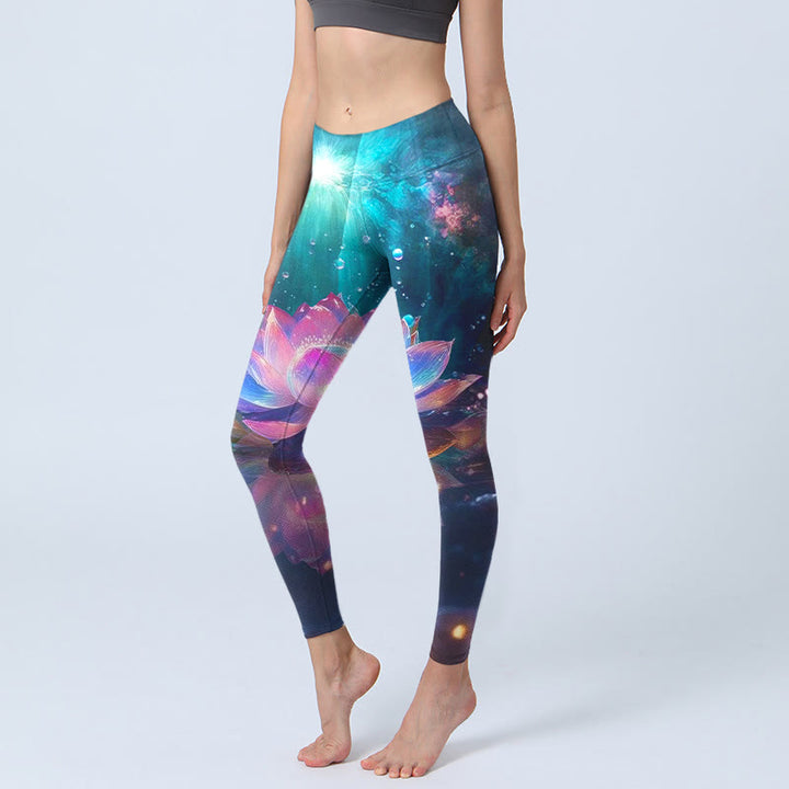 Leggings de sport imprimés Buddha Stones Gradient Lotus Water Bubbles pour femmes, pantalons de yoga - Turquoise foncé - US18，UK/AU22，EU50 (4XL) - image 0
