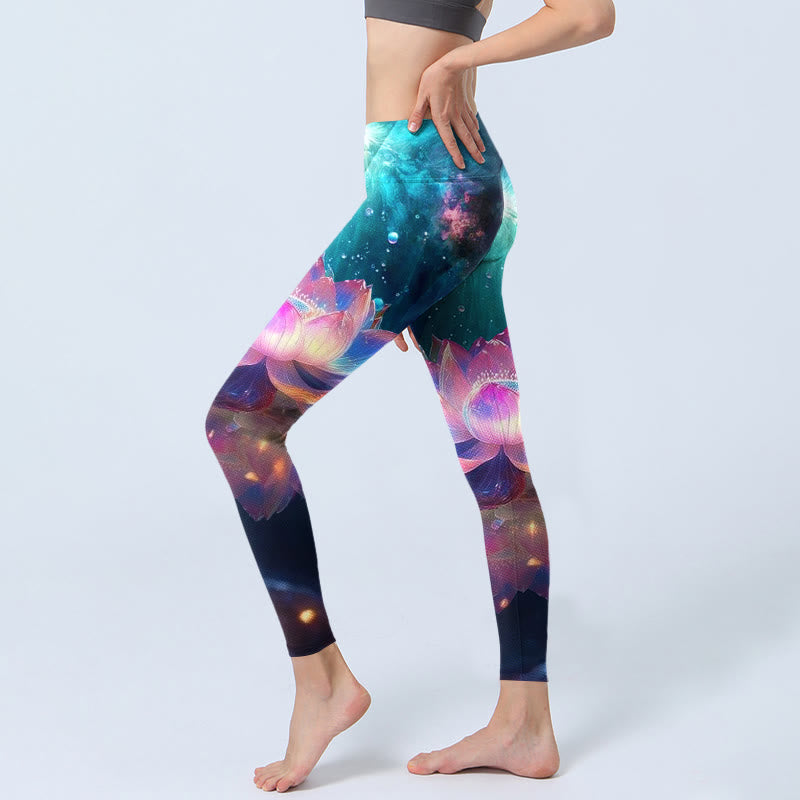 Leggings de sport imprimés Buddha Stones Gradient Lotus Water Bubbles pour femmes, pantalons de yoga - image 3