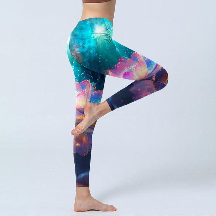 Leggings de sport imprimés Buddha Stones Gradient Lotus Water Bubbles pour femmes, pantalons de yoga - image 3