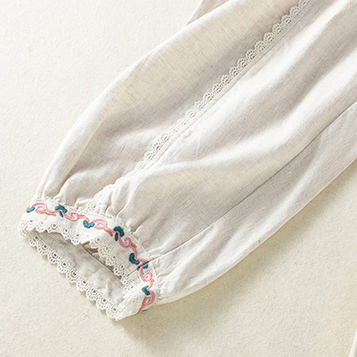 Pantalon sarouel décontracté en coton et lin avec poches pour femme, longueur 7-8, motif Buddha Stones, uni, en dentelle sur les côtés