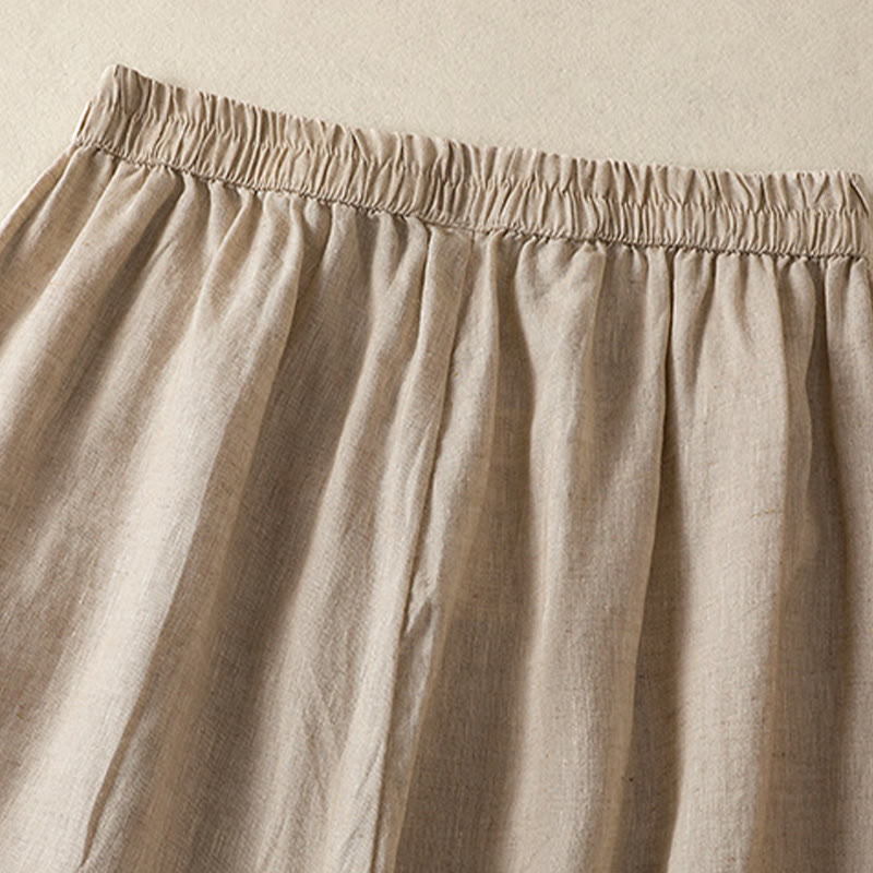 Pantalon sarouel décontracté en coton et lin avec poches pour femme, longueur 7-8, motif Buddha Stones, uni, en dentelle sur les côtés