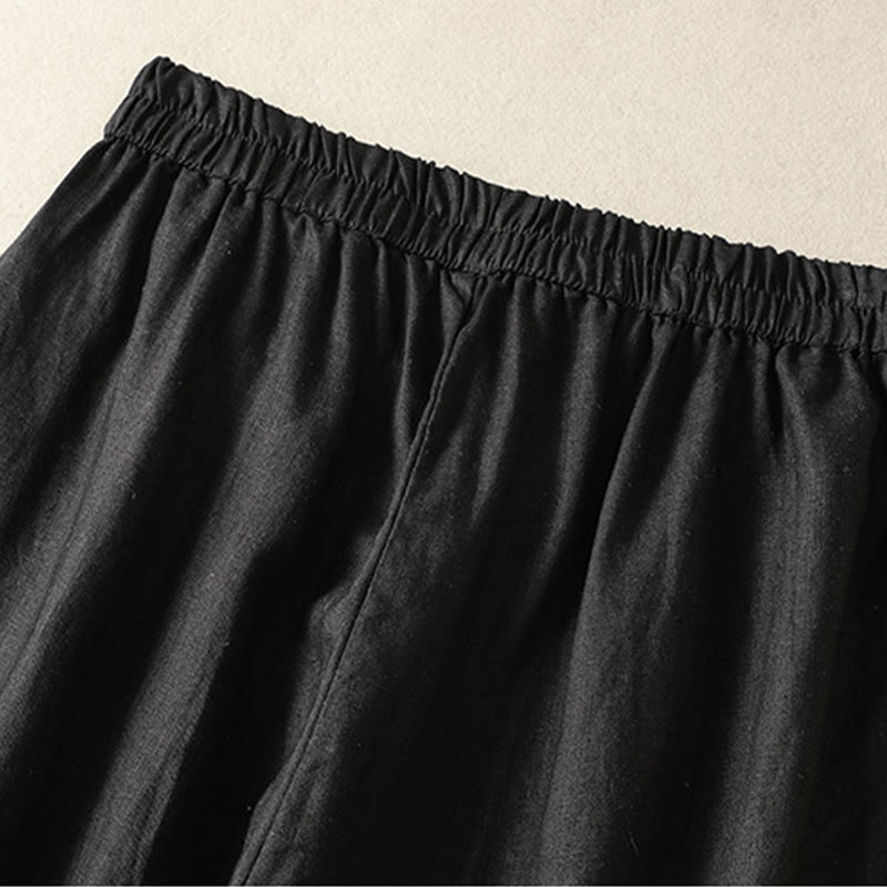 Pantalon sarouel décontracté en coton et lin avec poches pour femme, longueur 7-8, motif Buddha Stones, uni, en dentelle sur les côtés
