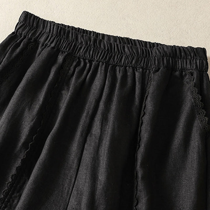 Pantalon sarouel décontracté en coton et lin avec poches pour femme, longueur 7-8, motif Buddha Stones, uni, en dentelle sur les côtés