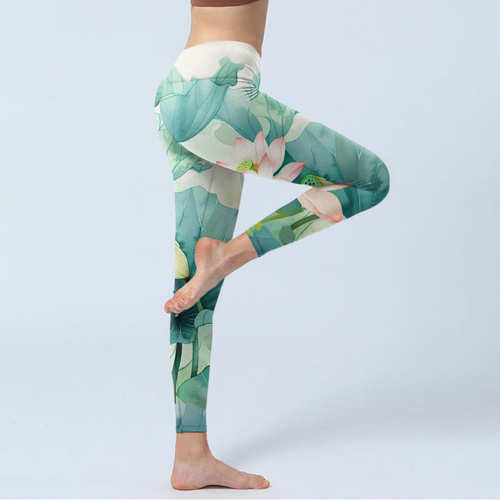 Leggings de sport imprimés Buddha Stones, fleurs de lotus, feuilles et gousses de lotus, pantalons de yoga pour femmes - image 5
