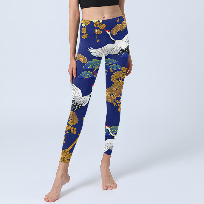 Leggings de sport imprimés Buddha Stones, grue à couronne rouge volante, pin, fleurs, pantalons de yoga pour femmes - image 6