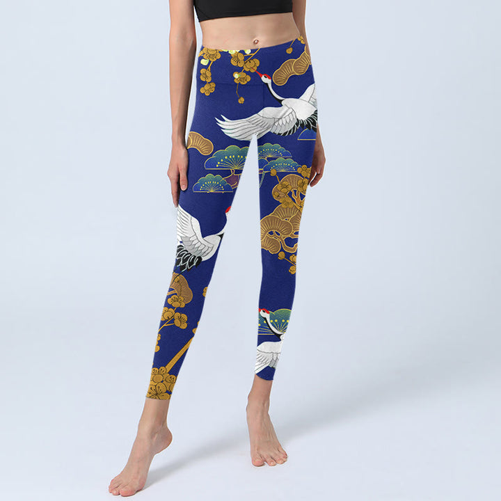 Leggings de sport imprimés Buddha Stones, grue à couronne rouge volante, pin, fleurs, pantalons de yoga pour femmes - image 6