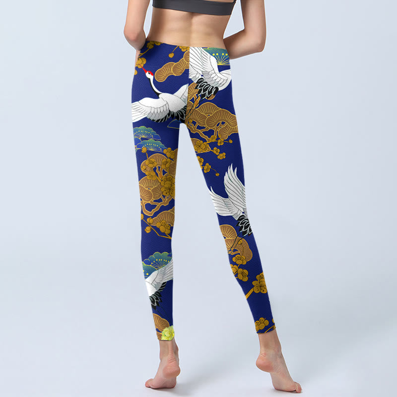 Leggings de sport imprimés Buddha Stones, grue à couronne rouge volante, pin, fleurs, pantalons de yoga pour femmes - image 7