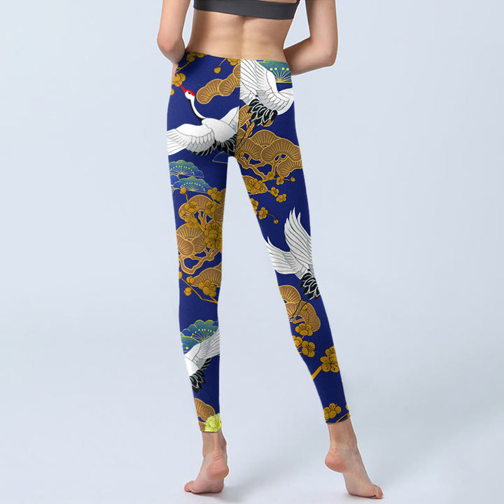 Leggings de sport imprimés Buddha Stones, grue à couronne rouge volante, pin, fleurs, pantalons de yoga pour femmes - image 7