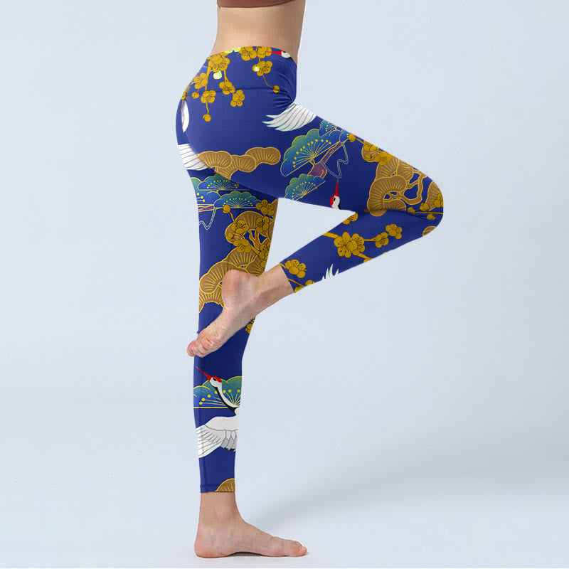 Leggings de sport imprimés Buddha Stones, grue à couronne rouge volante, pin, fleurs, pantalons de yoga pour femmes - image 4