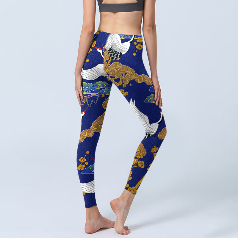 Leggings de sport imprimés Buddha Stones, grue à couronne rouge volante, pin, fleurs, pantalons de yoga pour femmes - image 4