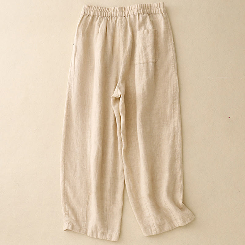 Pantalon Buddha Stones décontracté en coton et lin avec poches pour femme, style décontracté, uni, avec boutons grenouille, longueur 7-8 - image 8