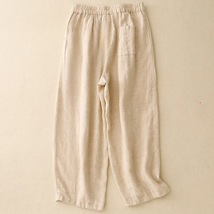 Pantalon Buddha Stones décontracté en coton et lin avec poches pour femme, style décontracté, uni, avec boutons grenouille, longueur 7-8 - image 8