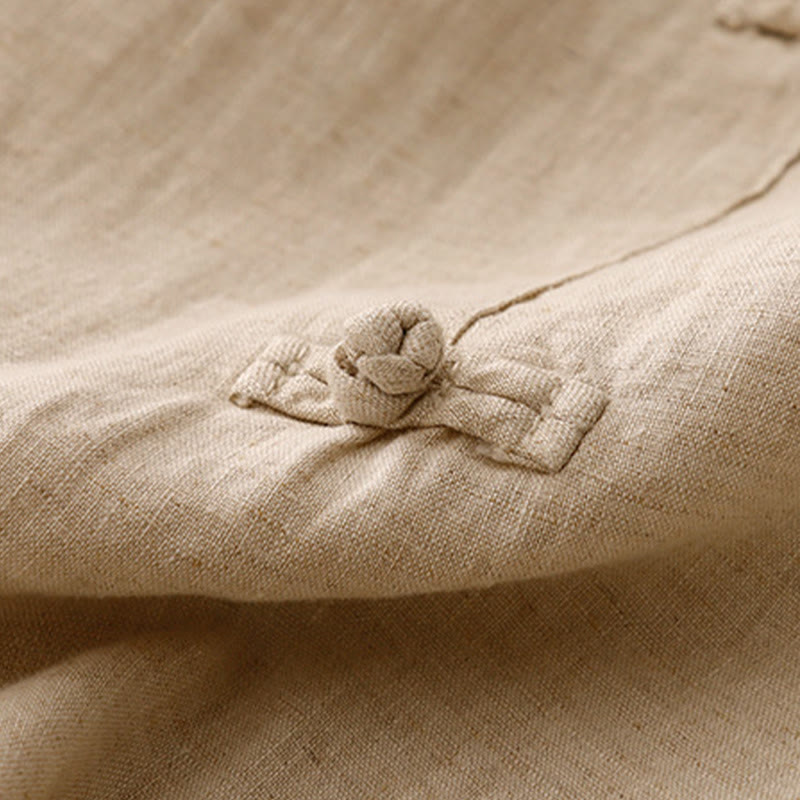 Pantalon Buddha Stones décontracté en coton et lin avec poches pour femme, style décontracté, uni, avec boutons grenouille, longueur 7-8 - image 14