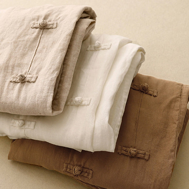 Pantalon Buddha Stones décontracté en coton et lin avec poches pour femme, style décontracté, uni, avec boutons grenouille, longueur 7-8 - image 19