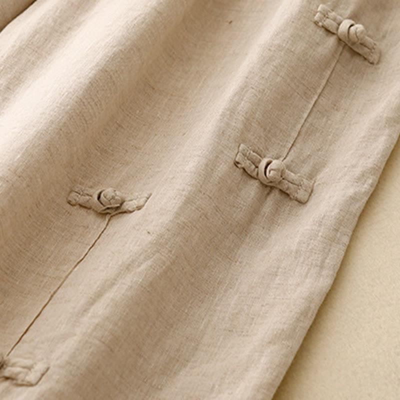 Pantalon Buddha Stones décontracté en coton et lin avec poches pour femme, style décontracté, uni, avec boutons grenouille, longueur 7-8 - image 10