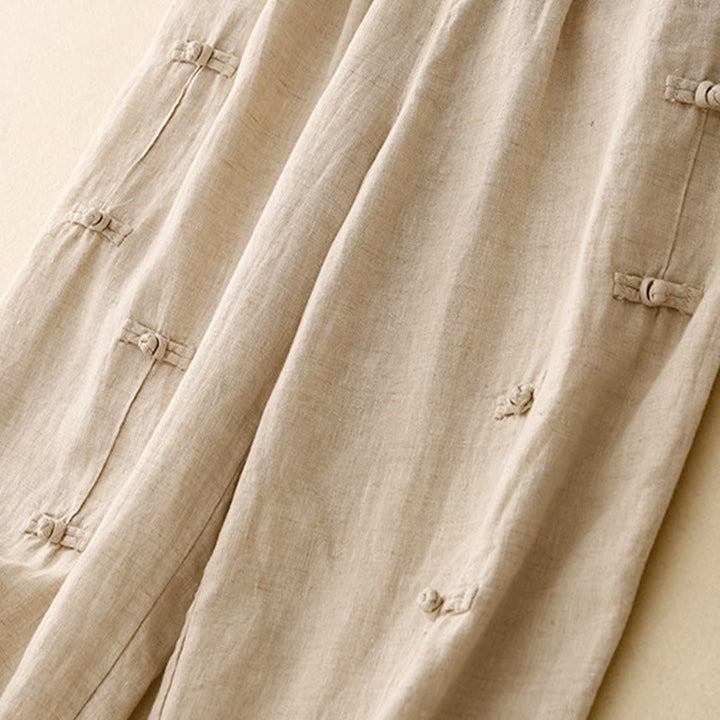 Pantalon Buddha Stones décontracté en coton et lin avec poches pour femme, style décontracté, uni, avec boutons grenouille, longueur 7-8 - image 11